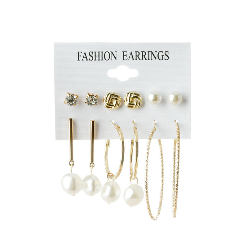 Pearl twist earring set ins fashion personality exaggerated circle geometric earring six-piece set