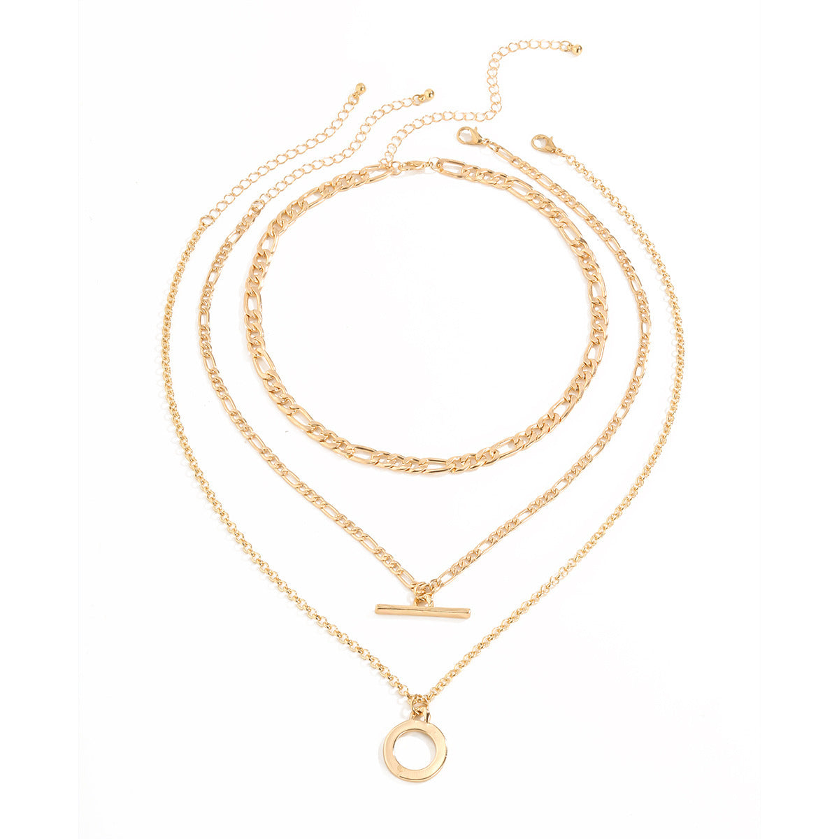 Jewelry personality multi-layer snake bone chain mix and match round necklace retro multi-layer geometric ring necklace