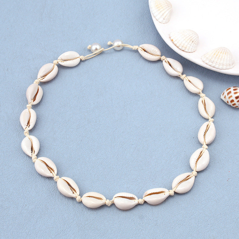 Jewelry Personality Soft Pottery Necklace Shell Combination Handset Chain Ethnic Color Rice Bead Necklace