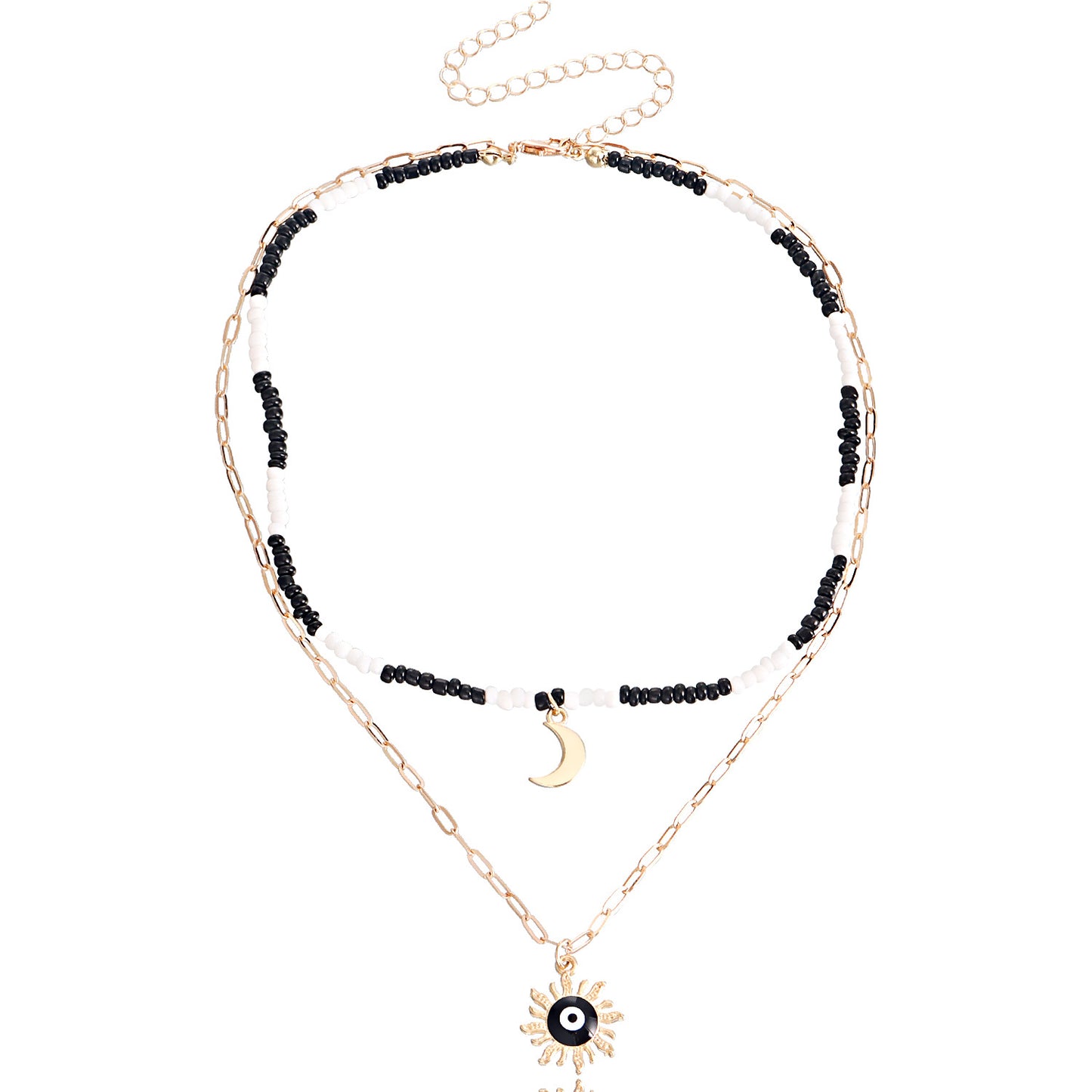 Jewelry bohemian mix and match color rice bead crescent moon devil's eye pendant necklace female