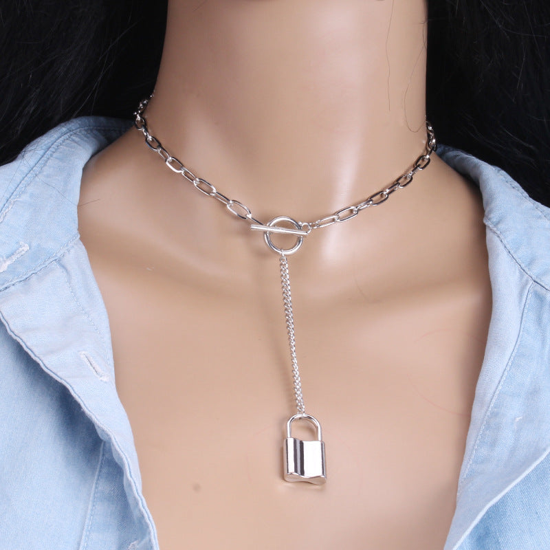 Jewelry Personality Punk Geometric Necklace Simple Padlock Pendant Necklace