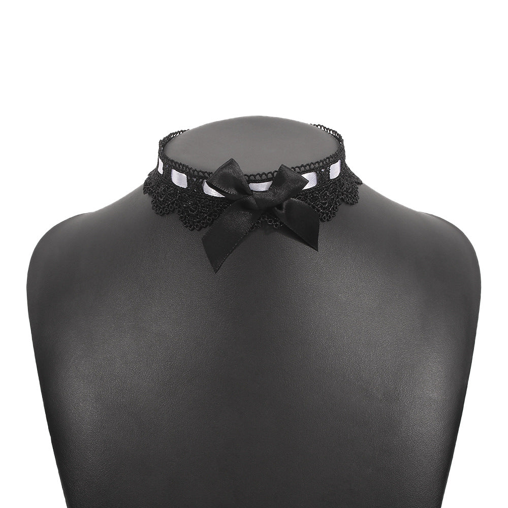 N9635 Fashion Temperament Short Necklace Lace Bow Simple Necklace Neck Fabric Creative Necklace
