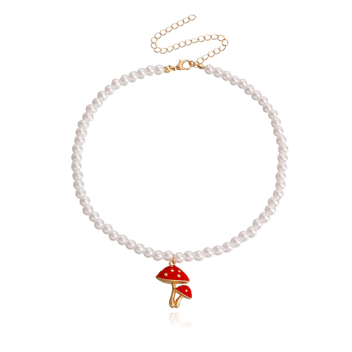Jewelry ins imitation pearl red mushroom necklace necklace female retro all-match simple collarbone necklace