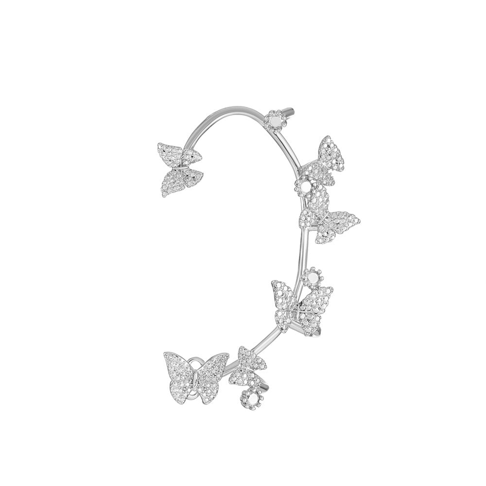 Mori Super Flash Butterfly Earhook No Pierced Ear Clip Women's Fashion Temperament One-piece Minority Full Diamond Butterfly Ear Bone Clip