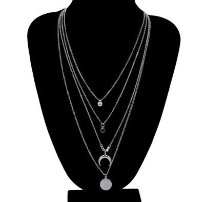 Fashion Women Boho Moon Gold Silver Multilayer Pendant Necklace Jewelry