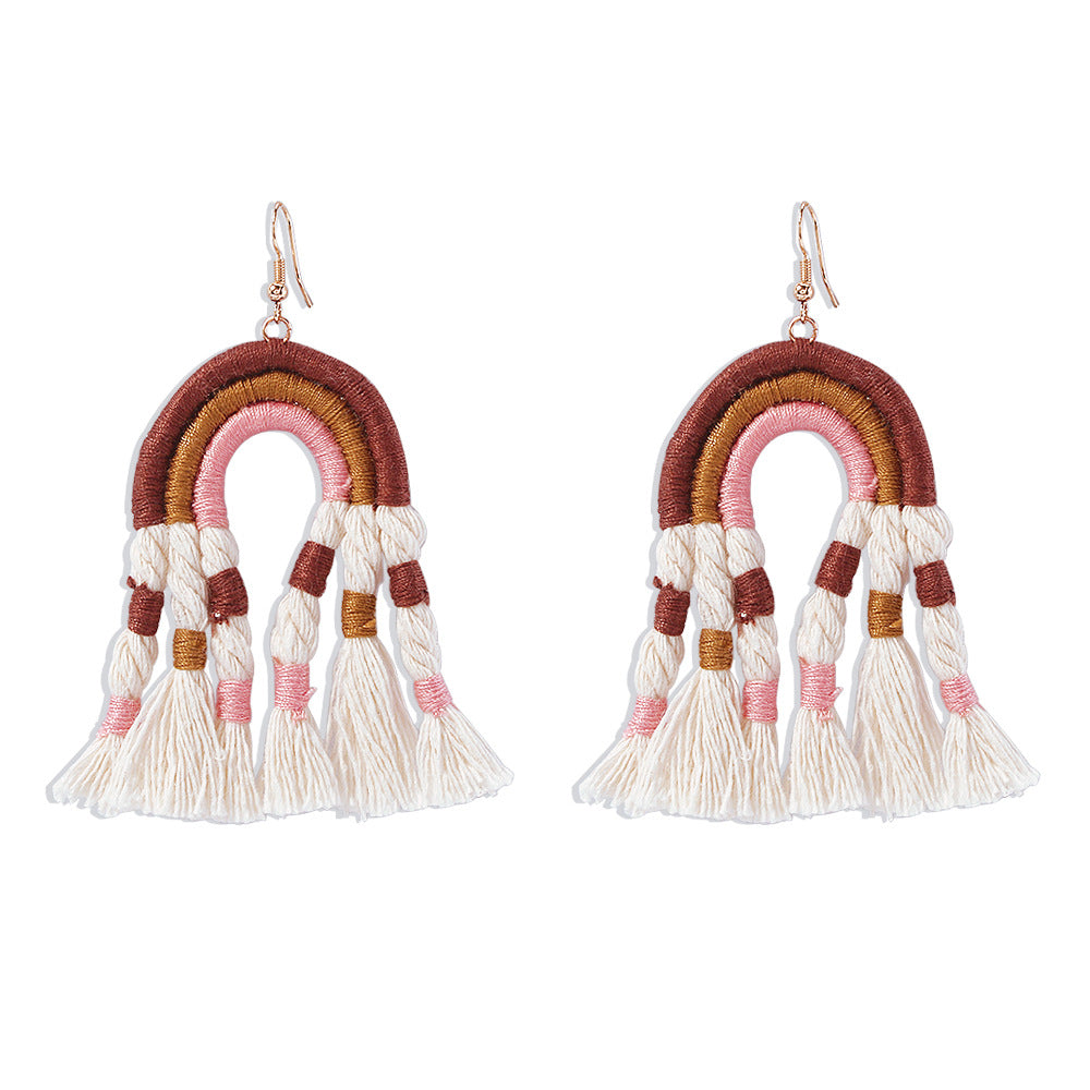 E991 Fashion Tassel Earrings Handwoven Personality Stud Earrings Bohemian Ethnic Rainbow Earrings
