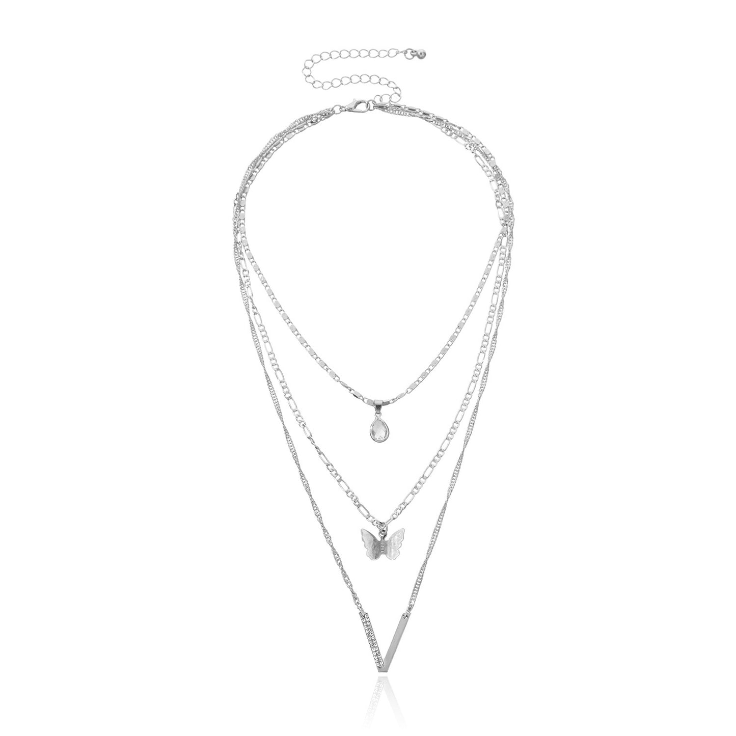 Jewelry fashion trend multi-layer butterfly diamond crystal letter pendant personality all-match necklace female