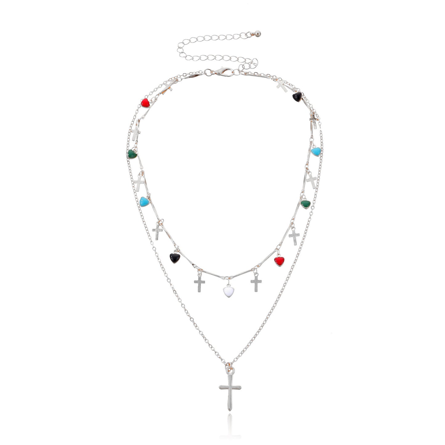 Jewelry Fashion Simple Cross Pendant Female Drop Glaze Heart Colorful Gemstone Tassel Necklace