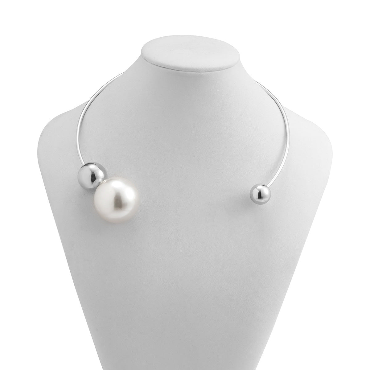 Jewelry Personality Metal Ring Necklace Necklace Simple Asymmetric Imitation Pearl Bead Necklace Female