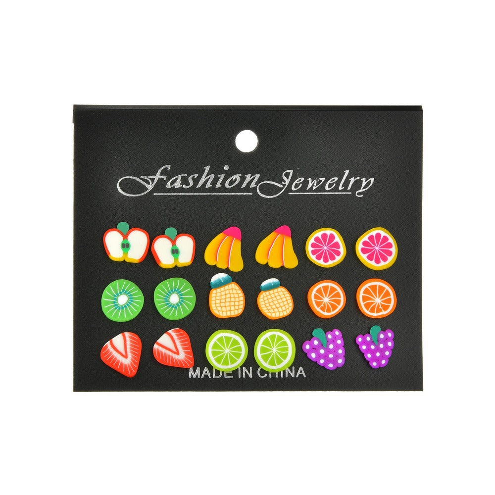 Fashion Acrylic Apple Strawberry Banana Earrings Ladies Fruit Small Stud Earrings Set Ornament