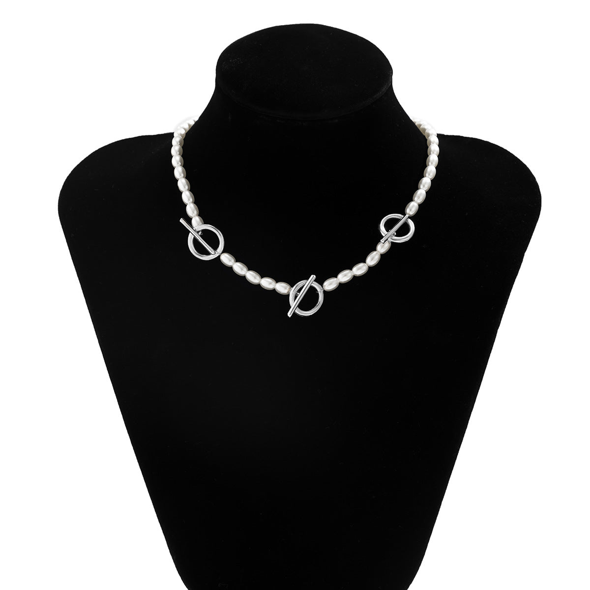 Jewelry Single Beaded Alloy Geometric Necklace Creative OT Buckle Stitching Imitation Pearl Necklace Female