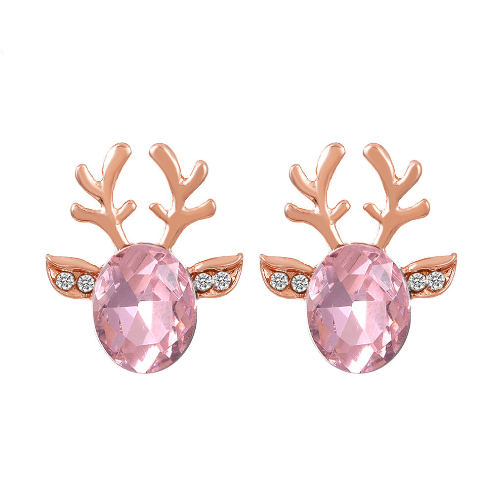 Earrings crystal gem antler earrings temperament three-dimensional Christmas reindeer earrings