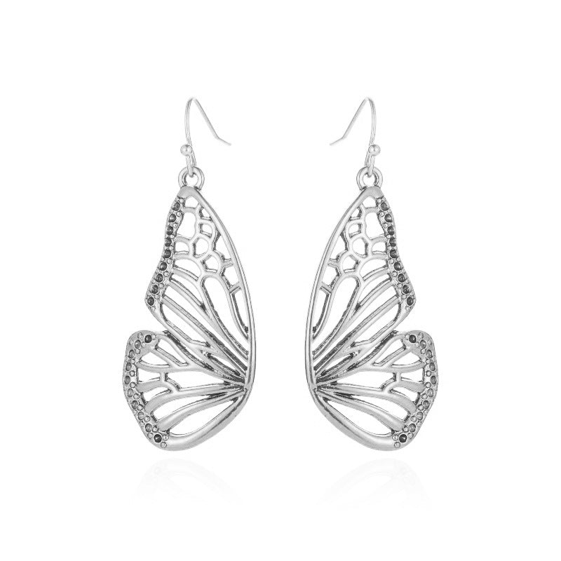 Ins Hollow Butterfly Earrings Retro Fashion Personality Exaggerated Metal Old Butterfly Wing Earrings Female