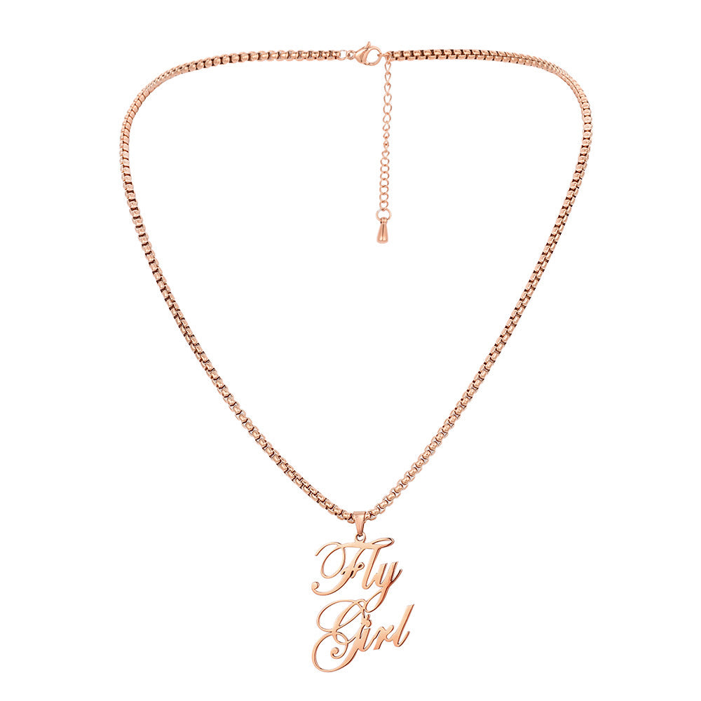 Fashion personality stainless steel English lettering cutting name long necklace titanium steel fashion creative pendant