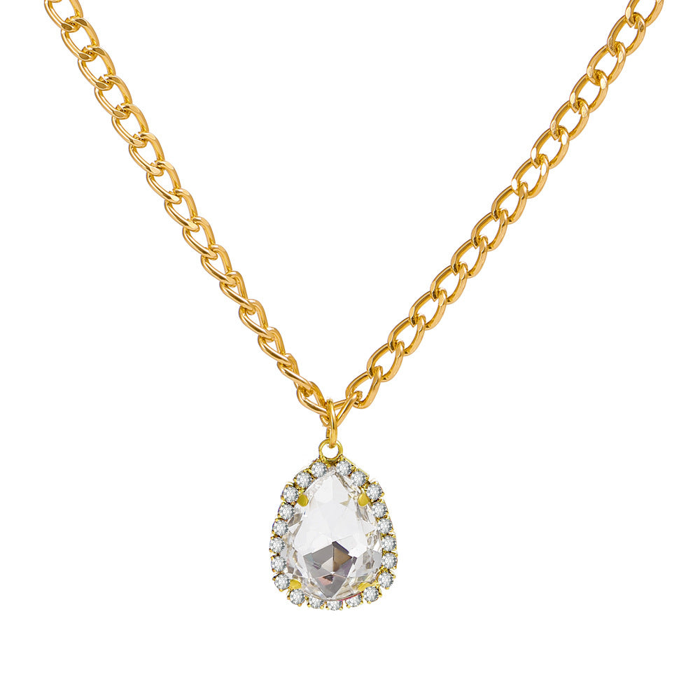 Retro micro-inlaid zircon water drop pendant necklace niche design light luxury rhinestone clavicle chain necklace female