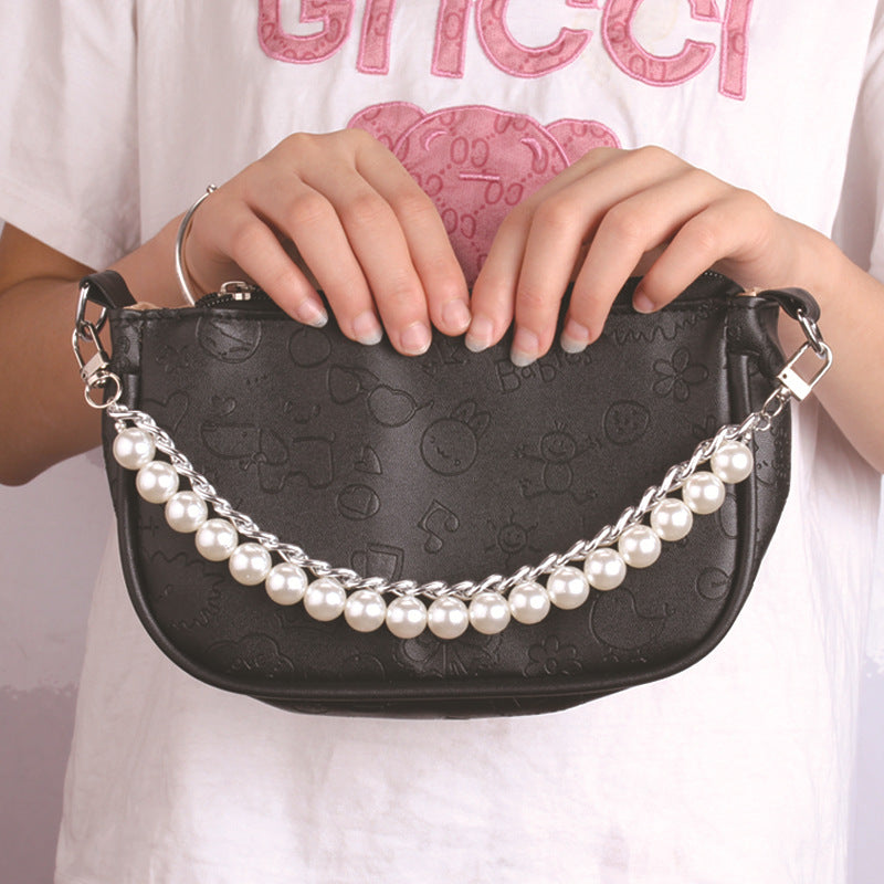 Imitation Pearl Temperament Double Chain Bag Chain Personality Fashion Metal Beaded Handbag Accessories