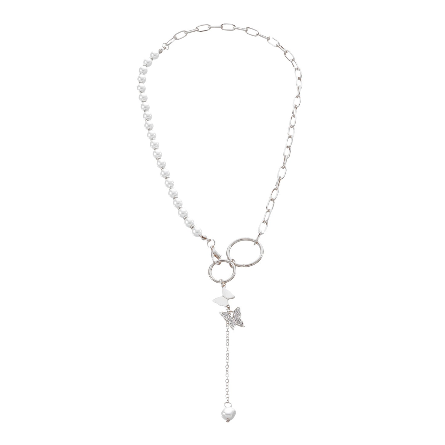 Jewelry Geometric Circle Full Diamond Butterfly Pendant Necklace Female Tassel Pearl Hole Metal Necklace