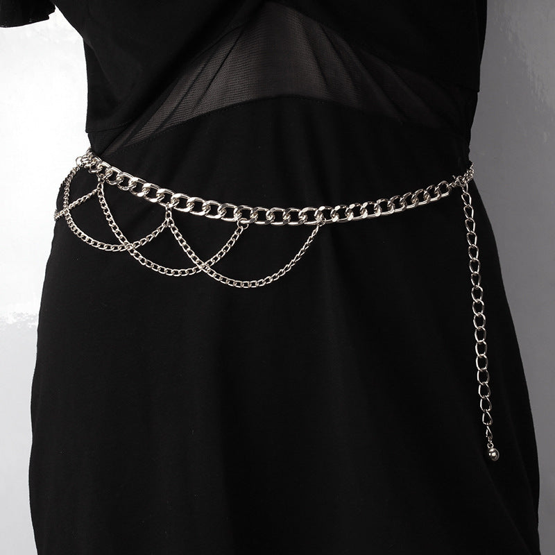Metal chain waist chain ins hip-hop punk fashion ball pendant waist chain female jewelry