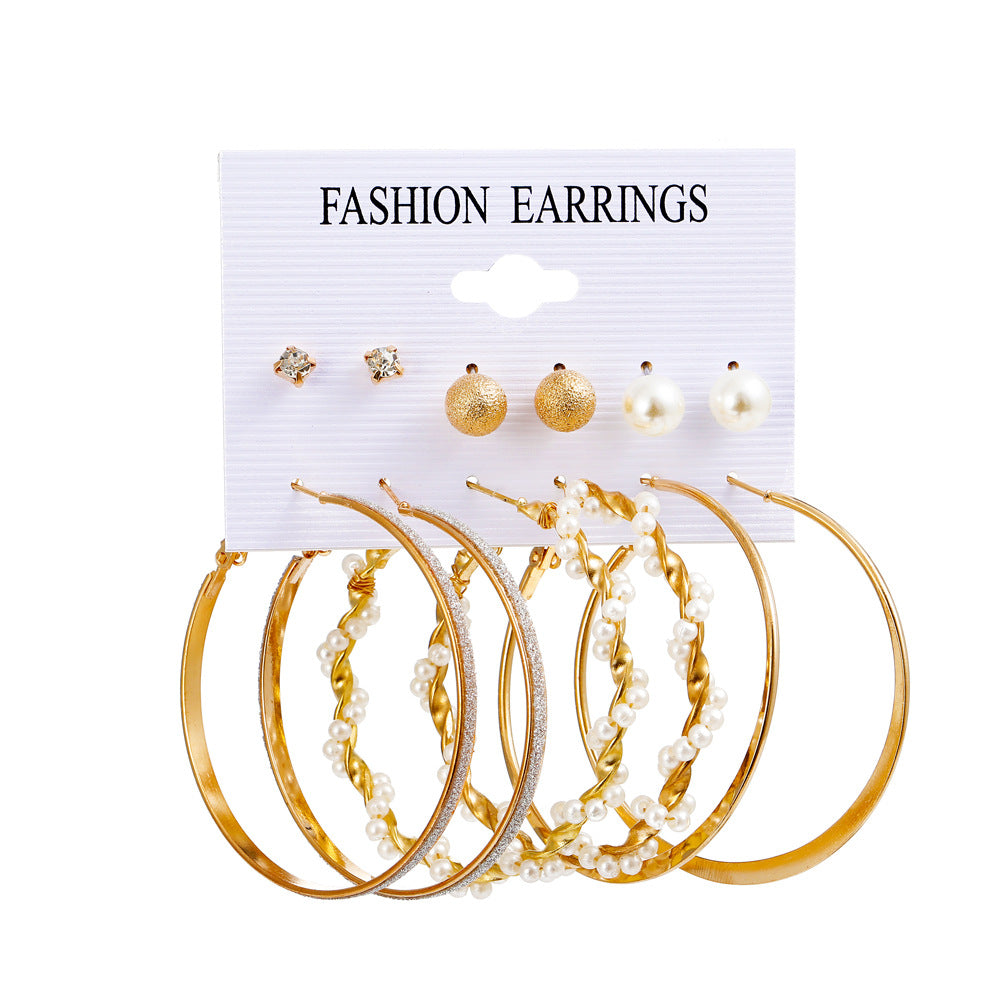 Pearl Earring Set Fashion Butterfly Earrings Metal Geometric Hoop Earrings Six-Piece Set