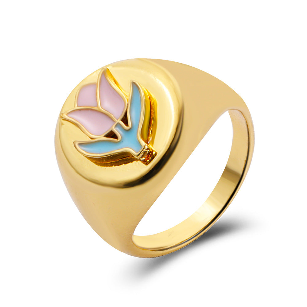 Ins creative geometric sweet flower ring retro multi-color love ring fashion index finger ring accessories female