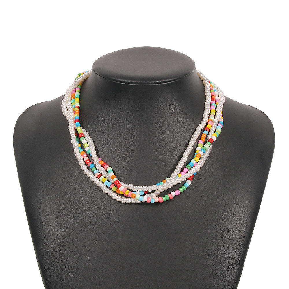 N8419 fashion simple multi-layer pearl necklace women's stacked elegant temperament retro exaggerated clavicle chain