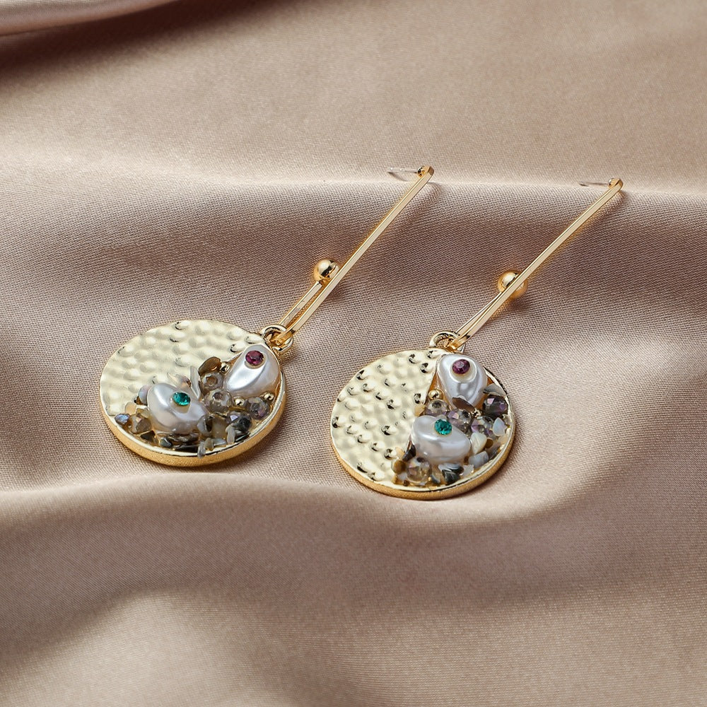 Geometric Pearl Color Gravel Earrings Heart Hollow Ear Studs Retro Temperament Fashion Trendy Earrings