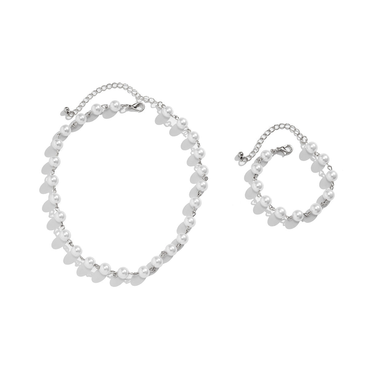Jewelry Temperament Imitation Pearl Short Clavicle Necklace Simple Geometric Bead Hand Jewelry Set
