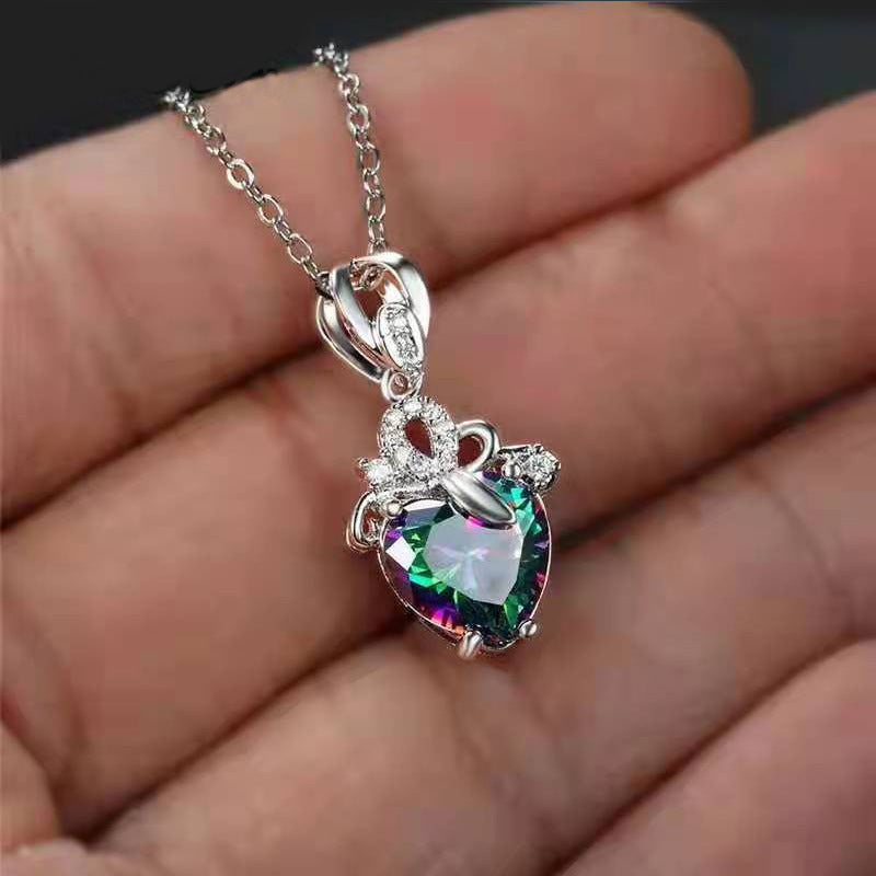 Fashion Love Love Pendant Heart Shape Diamond Necklace Women's Tourmaline Crystal Accessories Jewelry Gift