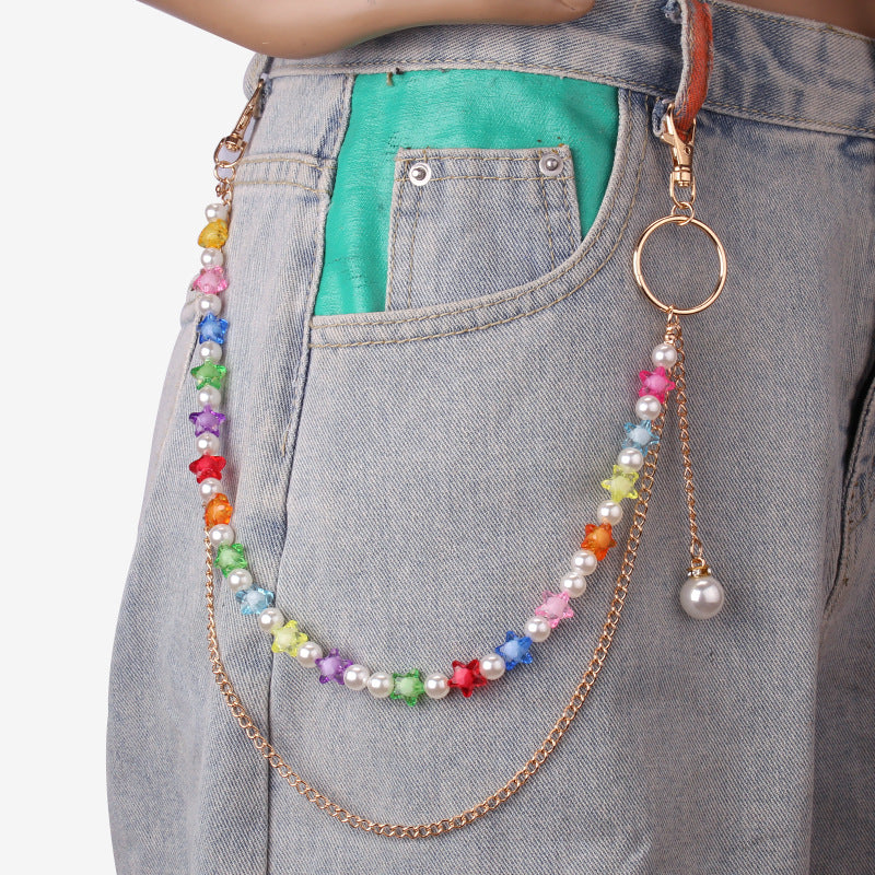 Belt Punk Pants Chain Resin Butterfly Pearl Decoration Jeans Versatile Simple