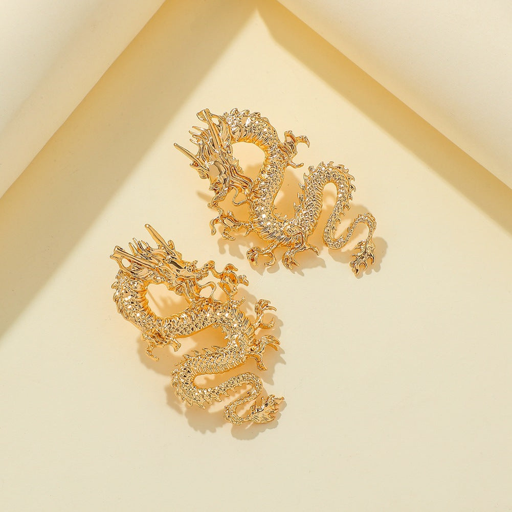 Kendou with the same dark Chinese dragon carving shape earrings earrings hip-hop ins dragon ear jewelry
