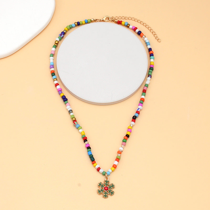 Christmas Ornament Fashion Drip Oil Pendant Christmas Tree Clavicle Chain Bohemian Colorful Handmade Rice Beads