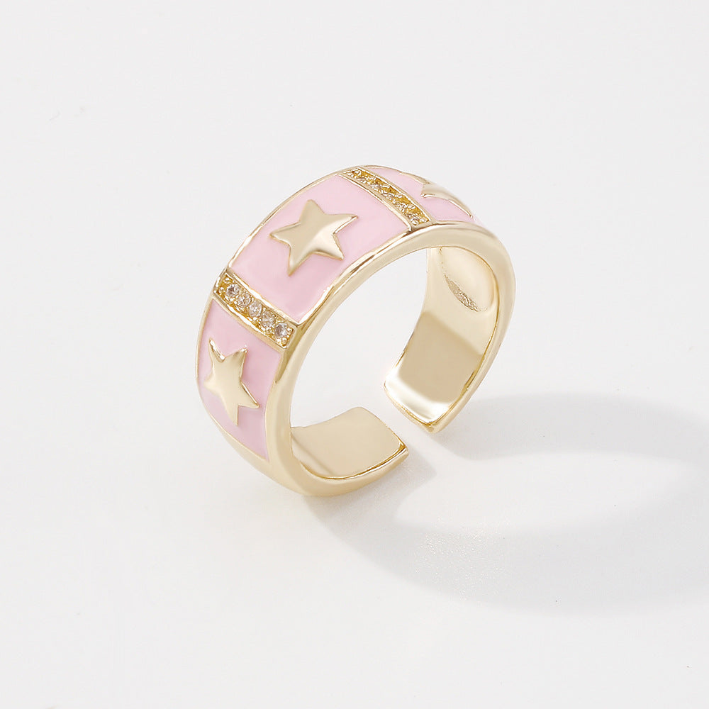 ZR43 Jewelry Fashion Net Red Star Ring Sweet Creative Zircon Open Ring Female