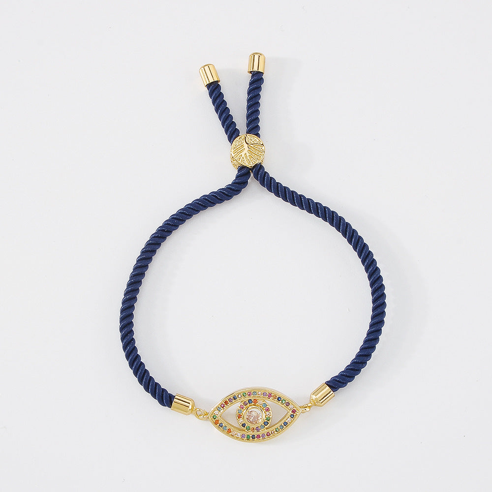 ZB2 Red Rope Bracelet Female Personality Niche Hip Hop Micro-inlaid Zircon Devil's Eye Design Hand Jewelry