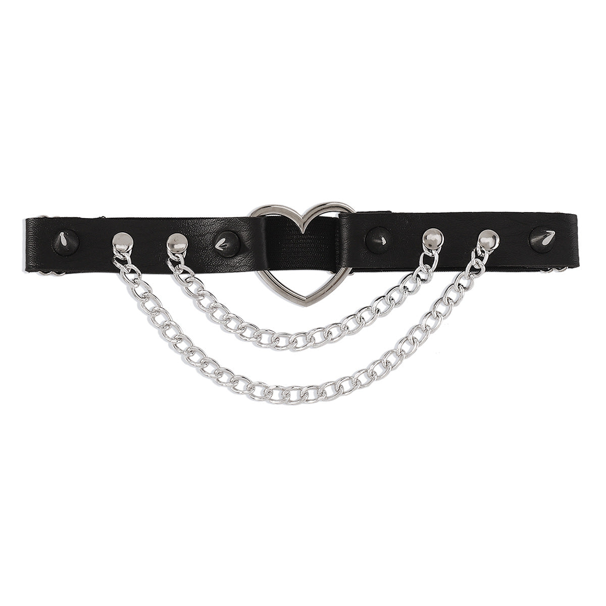 C337 Dark Exaggerated Leg Ring Leather Heart Chain Rivet Geometric Harajuku Leg Chain Ankle Ring Female