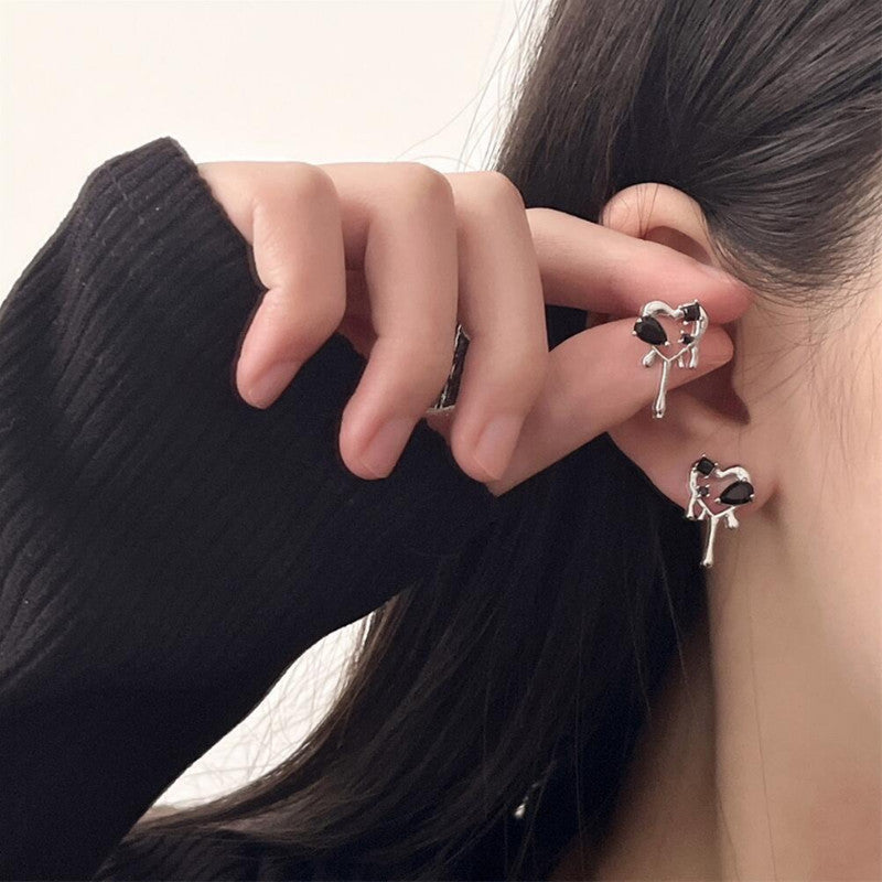 Cold and fresh water drop lava necklace female dark love earrings female minority design sense irregular heart-shaped earrings