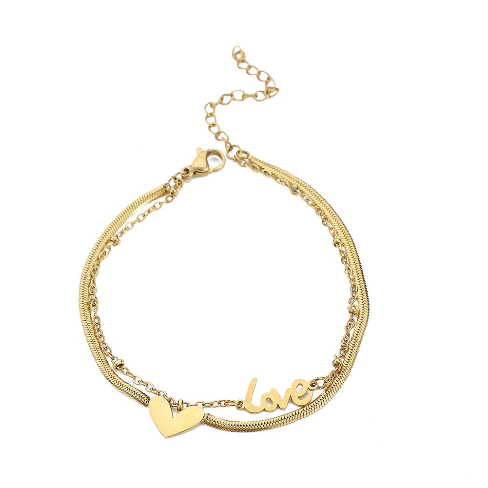 Niche design sense titanium steel double-layer heart-shaped necklace simple love love stainless steel clavicle chain jewelry female