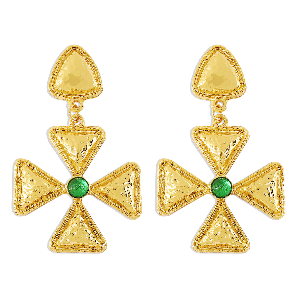 E11114 French retro minimalist triangular cross earrings micro-inlaid resin geometric middle-aged earrings