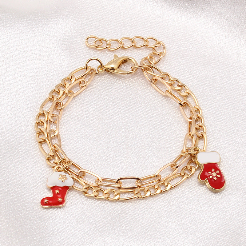 Christmas series creative Santa Claus snowman cane Christmas anklet Christmas holiday multi-layer foot ornaments female