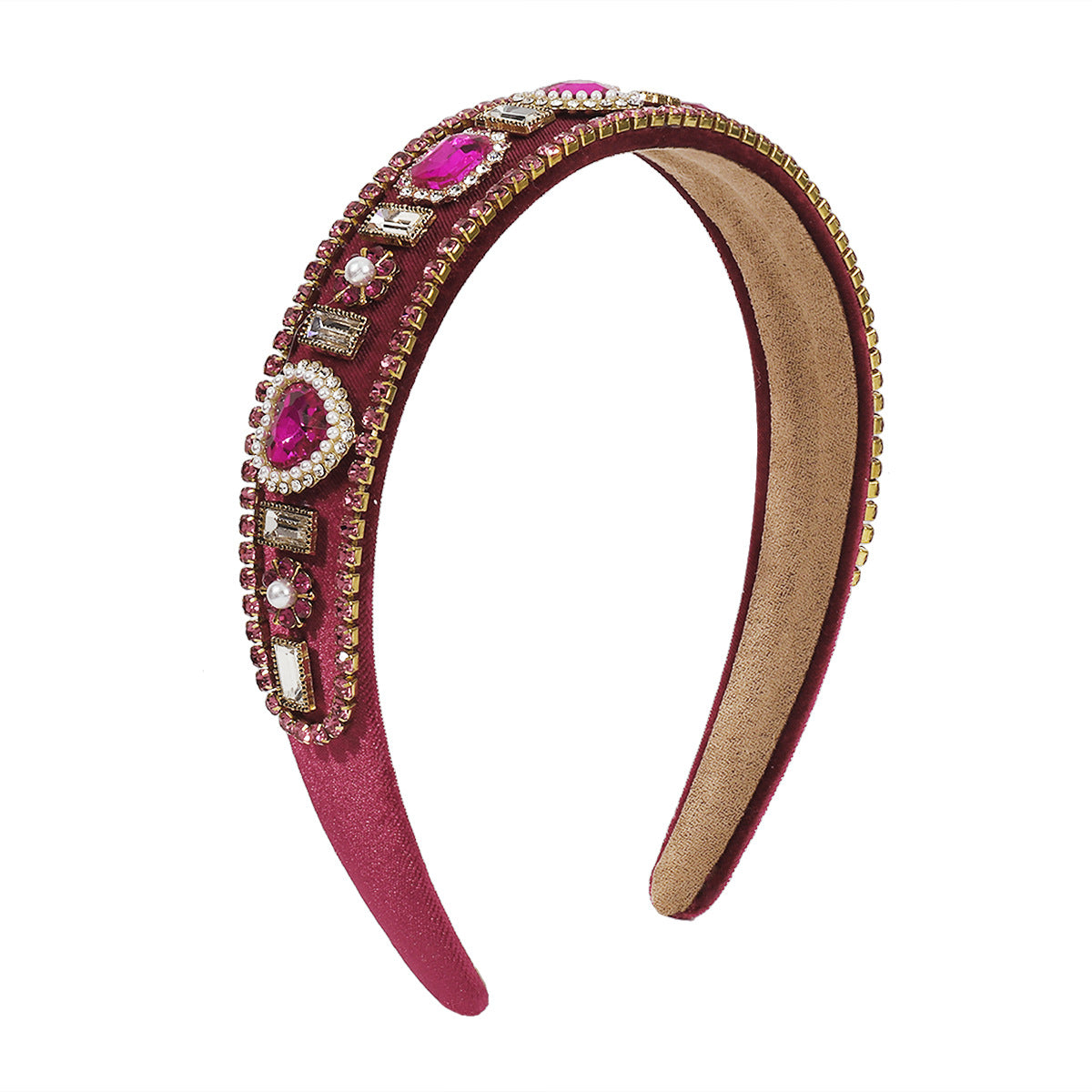 F4663 Women's Love Rhinestone Pearl Temperament Headband Baroque Retro Light Luxury Simple Personality Headband