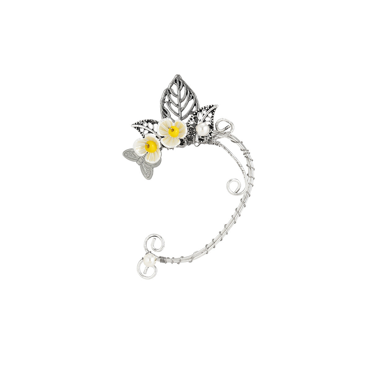 Retro temperament no ear piercing flower tassel ear bone clip female small crowd simple and irregular leaves branches and tendrils ear hanging