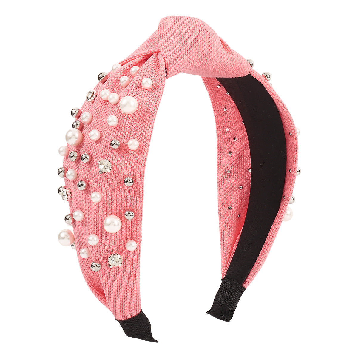 F57 creative waffle knotted pure color pearl rhinestone headband baroque net red nail beads wide-brimmed headband female