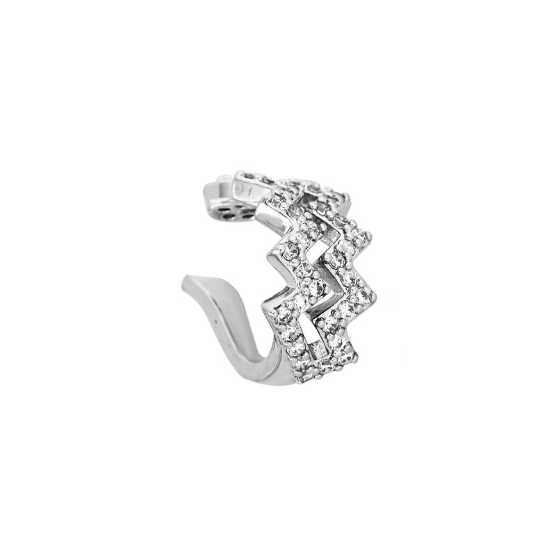 Ins same paragraph diamond ear clip retro wavy line without pierced earrings temperament net red metal copper earrings