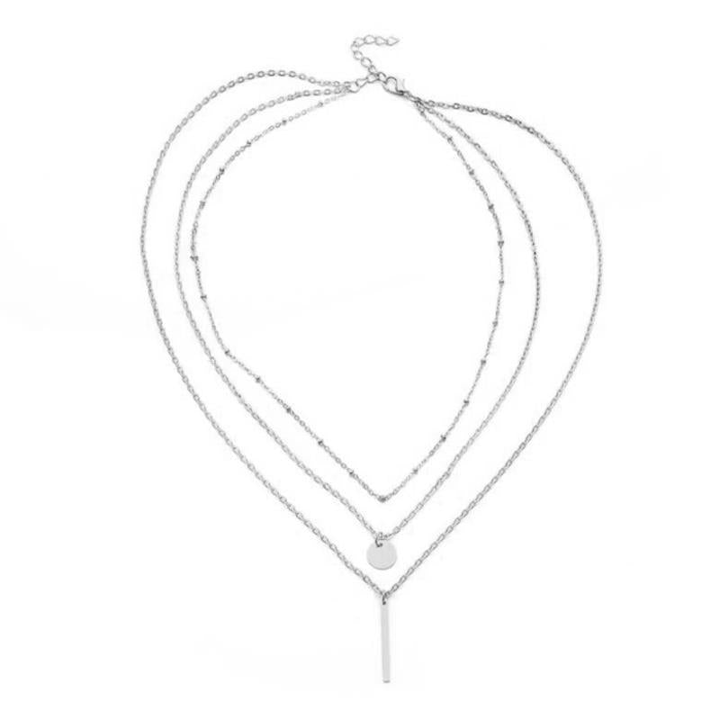 Simple Copper Bead Chain Metal Bar Sequins Fashion Simple Multilayer Necklace Women's Short Necklace