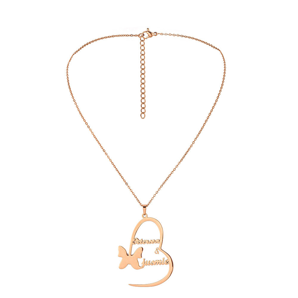 Ins trend stainless steel butterfly love English lettering cutting name custom titanium steel fashion fairy pendant