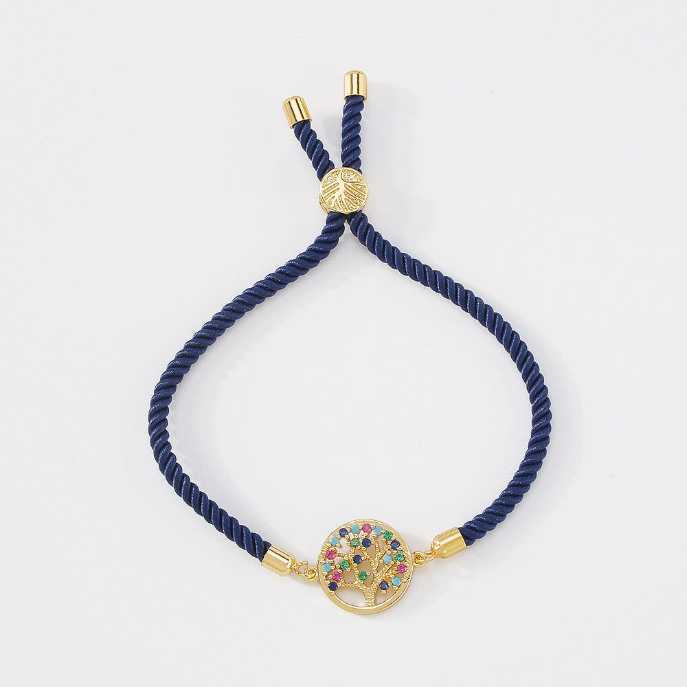 ZB1 Retro Geometric Accessories Tree of Life Hollow Micro-inlaid Personality Bracelet Pull-out Lucky Bracelet