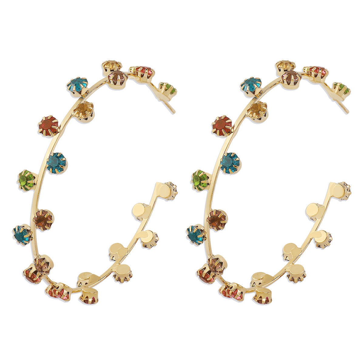 E1424 Exaggerated Earrings C Shape Large Circle Rhinestone Earrings Heavy Metal Punk Hip Hop Earrings