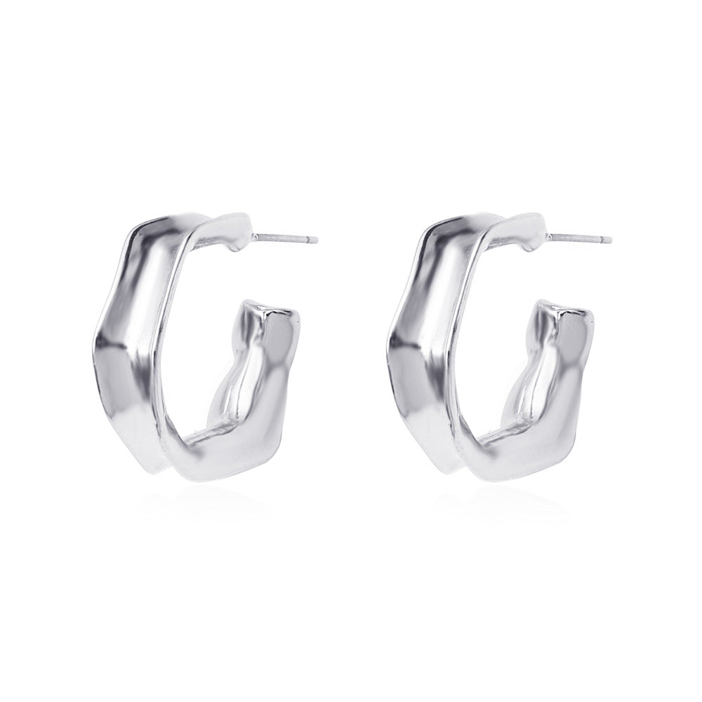 Exaggerated C-shaped geometric earrings ins cold personality retro metal earrings earrings female