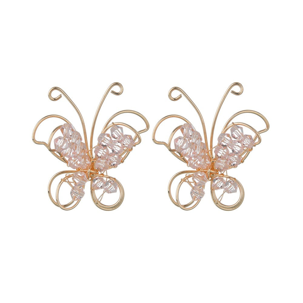 Fashion Three-dimensional Metal Butterfly Stud Earrings Vintage Pearl Earrings Accessories