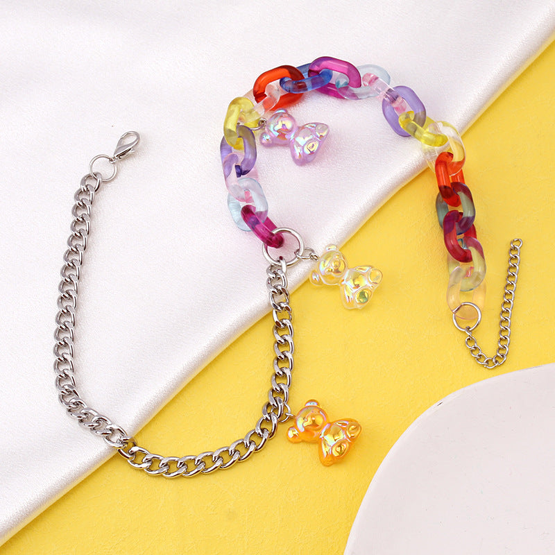 Personalized color smiley bear necklace for men and women fashion hip-hop couple pendant retro jewelry necklace