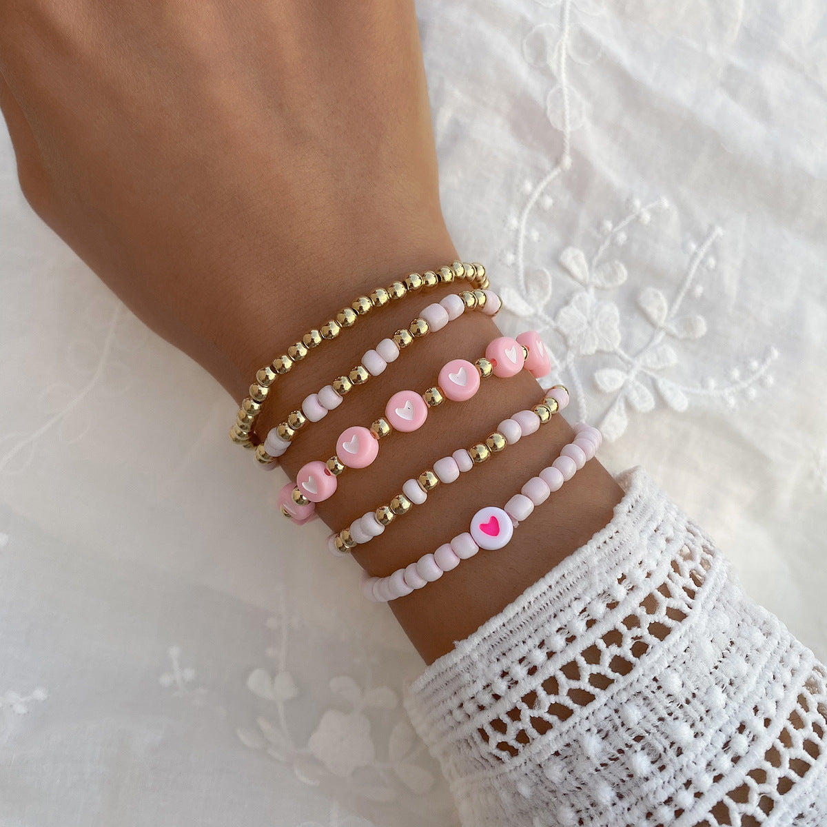 B168 Holiday Bracelet Rice Beads Resin Beaded Geometric Simple Bracelet Heart Sweet Fashion Bracelet